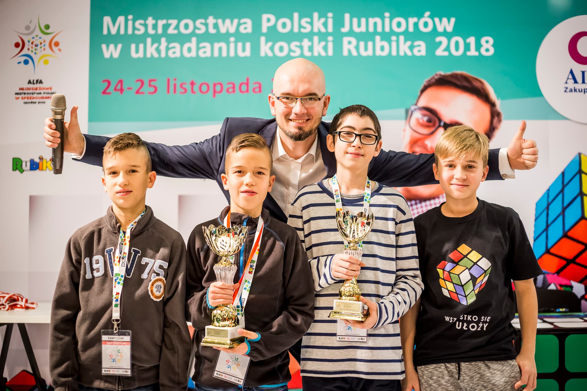 Podium Mistrzostw Polski Juniorów w układaniu kostki Rubika 2018
